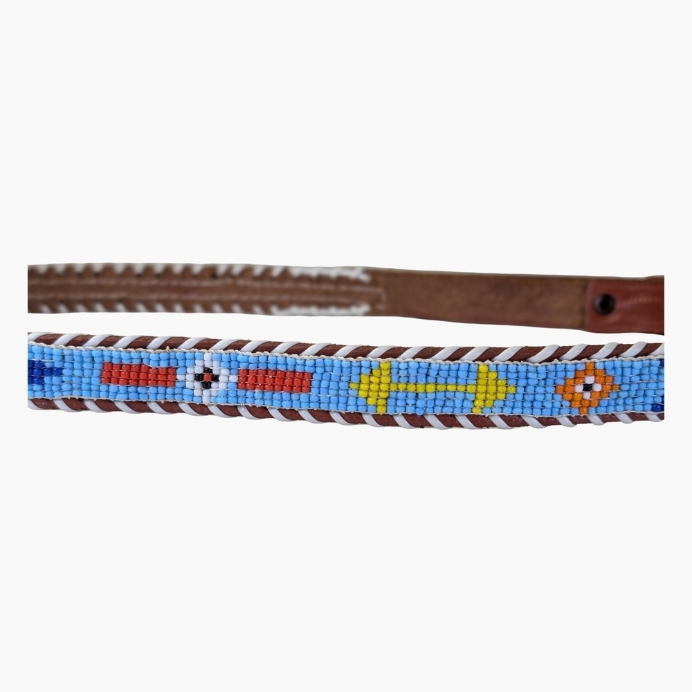 Vintage Tooled Leather Beaded Slim Belt | Western Boho | 29"-33" Waist - Picture 7 of 7